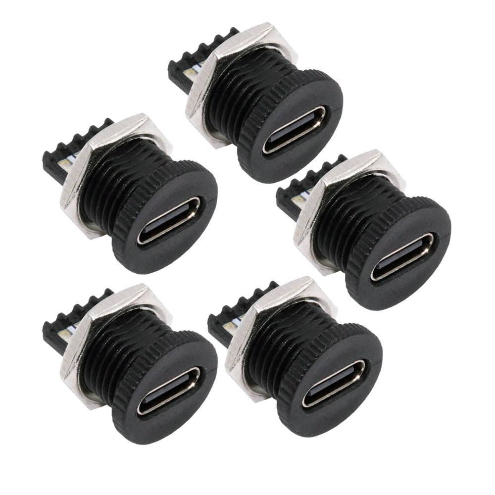 cablecc Set DC Power DIY OEM Type C Female Socket Connector PCBA Pinout PD IP67 Nut Mount 5-Piece 5V/20V - 6-Pin (Square Type)