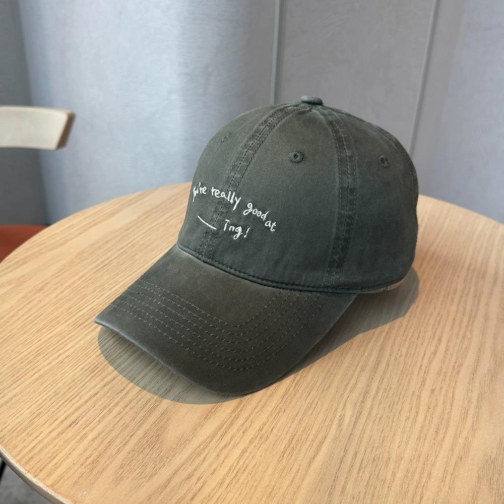 Fashion Hat retro washed Korean version TH letter embroidered baseball hat, thin and age-reducing face, small sunshade cap woman