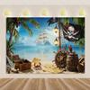 Pirate Ship Themed Backdrop, World Map of Old Treasure, Children's Birthday Party Decoration Banner, Supplies3270