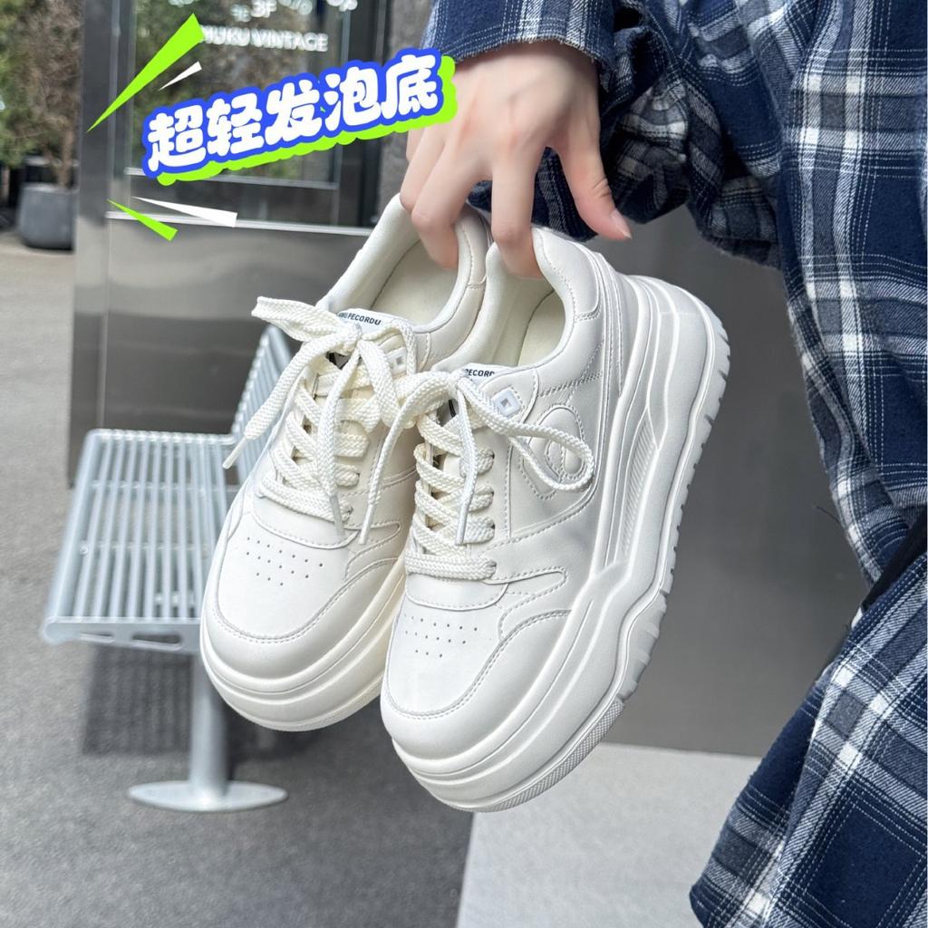 Leather Little White Shoes Women's 2025 Autumn Fashion Versatile, Lightweight, Thick-soled Small People Increase Height, Casual Sports Board Shoes Tid