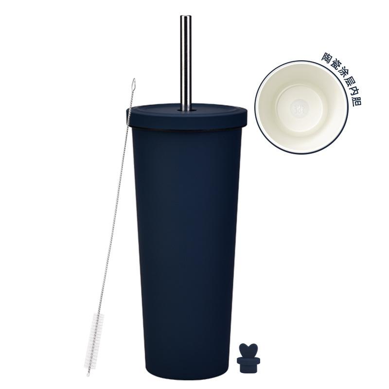 2025 Ceramic Liner Milk Tea Cup Large Capacity 830Ml Thermos Cup Stainless Steel Straw Cup
