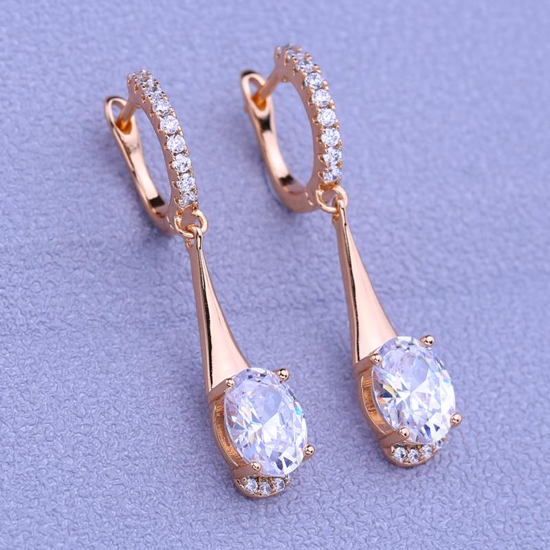 MINTHA Clip Earrings Trendy Rose Gold Color Wedding Daily Fashion Jewelry Cubic Zirconia Geometry Drop Earrings For Women Bridal Geometry Earrings