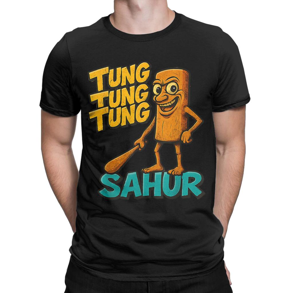 Herren T-Shirts Tung Tung Tung Sahur Cool Reines Baumwoll-T-Shirt Kurzarm Italienisches Gehirnfäule Meme T-Shirts Rundhals Kleidung Geschenk