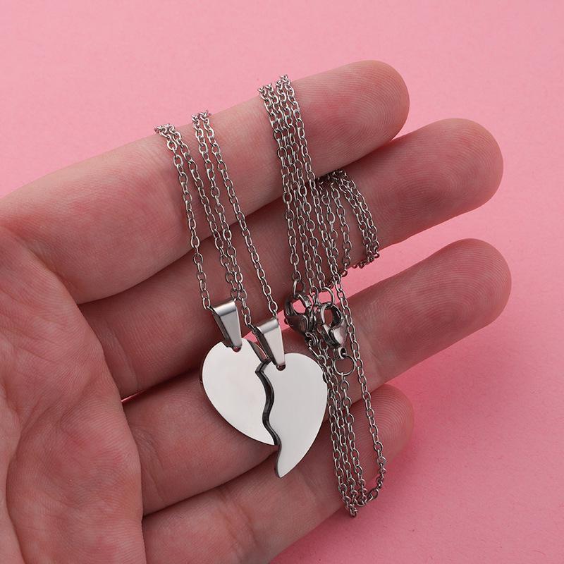 Cross-border Couple Titanium Steel Split Heart Pendant Necklace Set