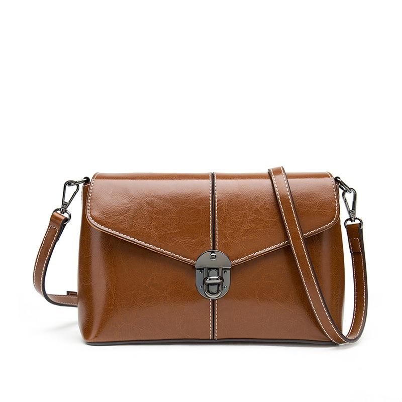 Wax Cowhide Women's Bag Fashion Women's One-shoulder Small Square Bag Genuine Leather Skew Bag