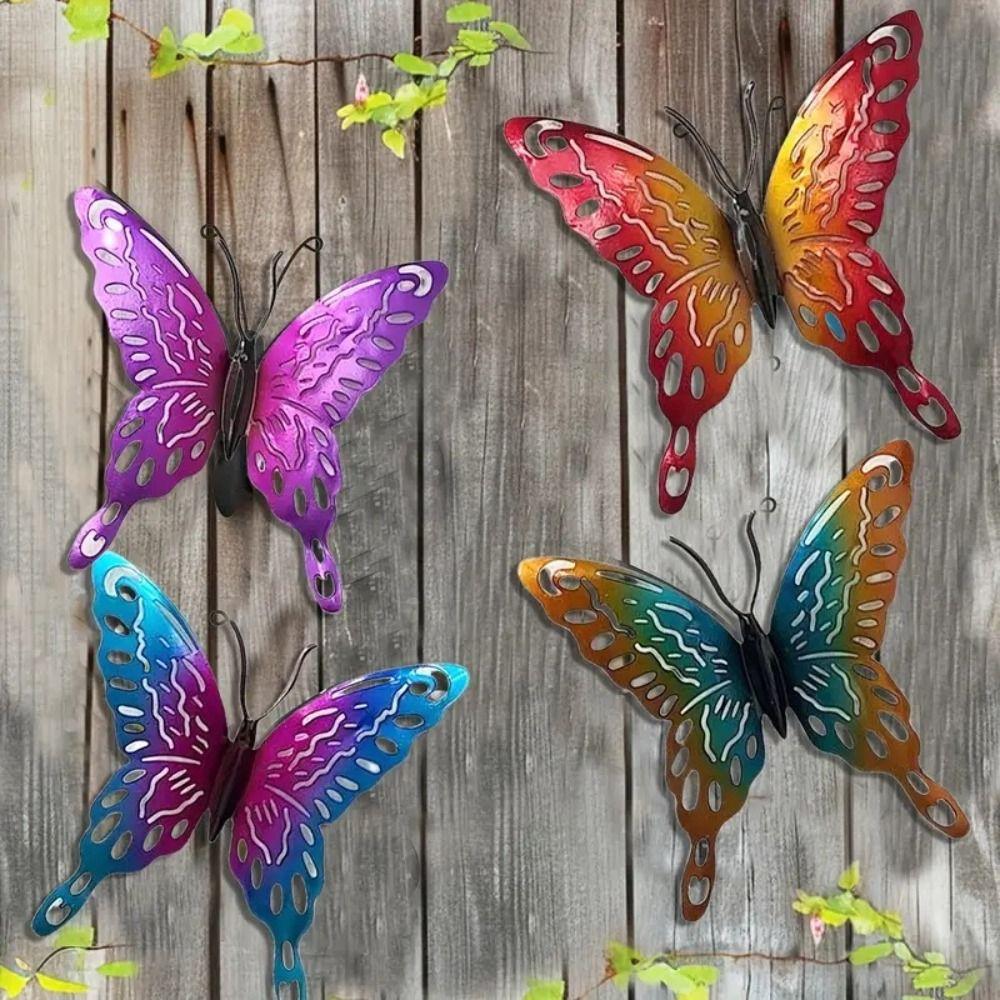 4Pcs Iron Butterfly Wall Art Hanging Cute Animal Statues Living Room
