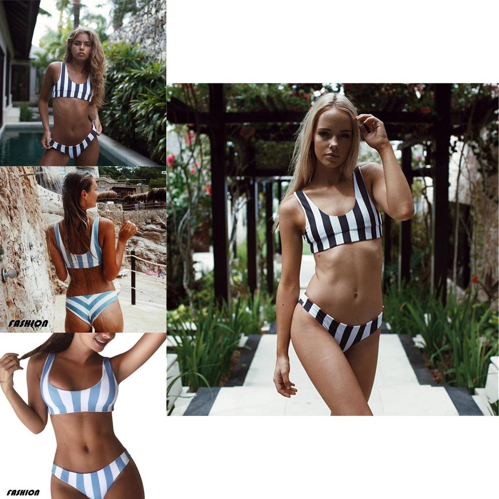 Exquisite Mangopies Women Blue Stripe Bikini Set Radiating Timeless Summer Elegance