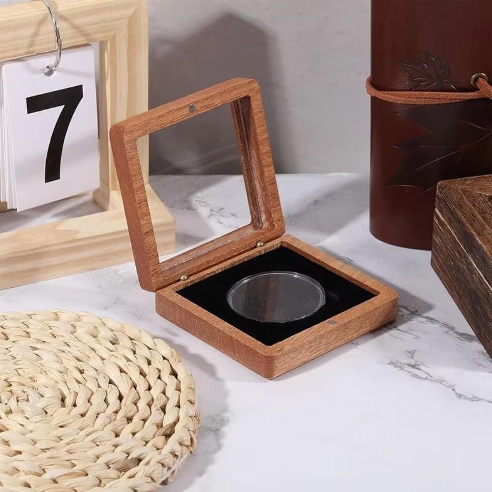 Silver Coin Commemorative Coin Badge Box Badge Black/White Ancient Coin Collection Box Walnut Wood Window Box Gift Box