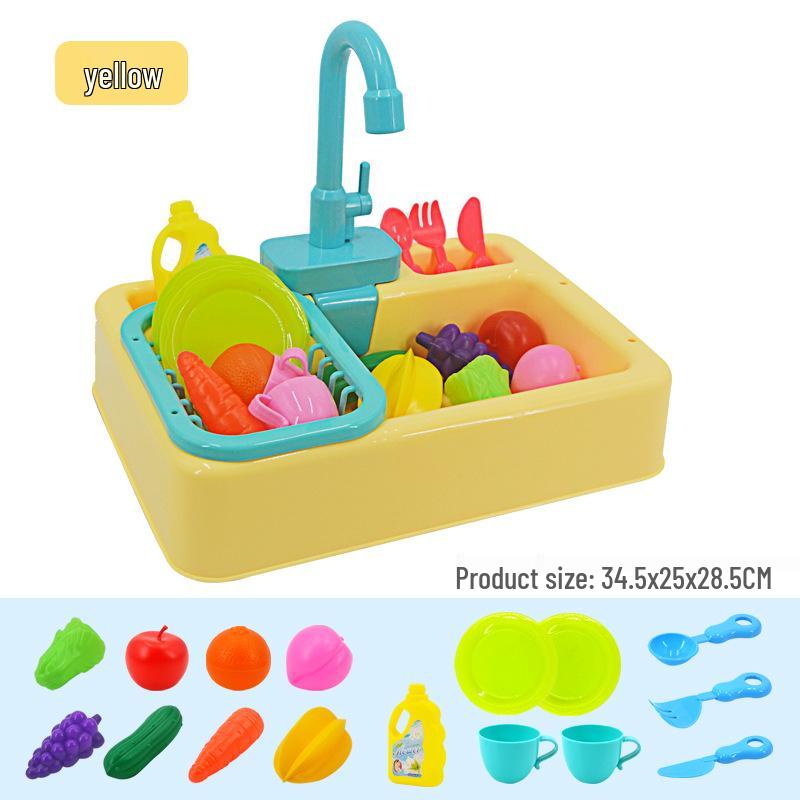 Kids' Automatic Dishwashing Sink Toy with Circulating Water for Play Kitchen