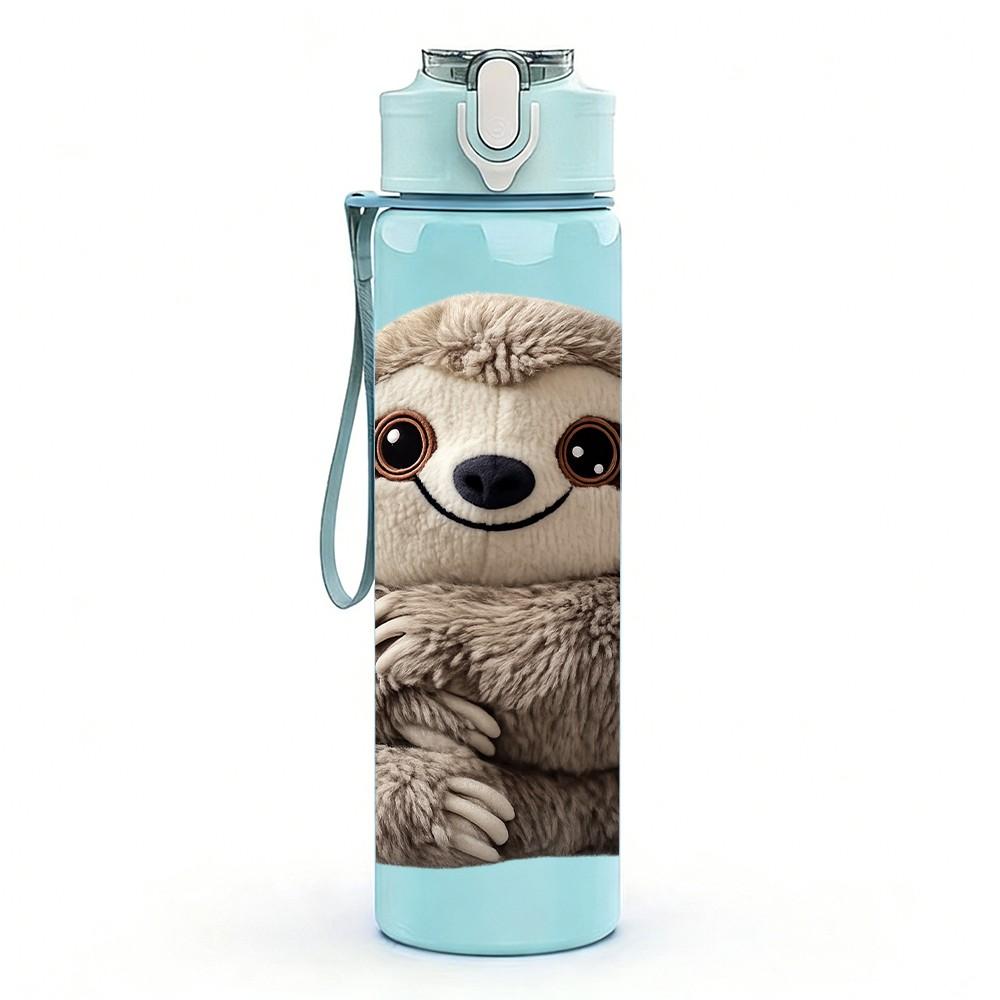 1PC Sloth Slow Cute Animal Portrait Print 750ml Color Plastic Sports Water Bottle Leakproof Flip Straw Lid Suitable for Sports Office Home Use