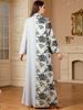 Middle East Muslim Women's Color Block V-Neck Jacquard Dress