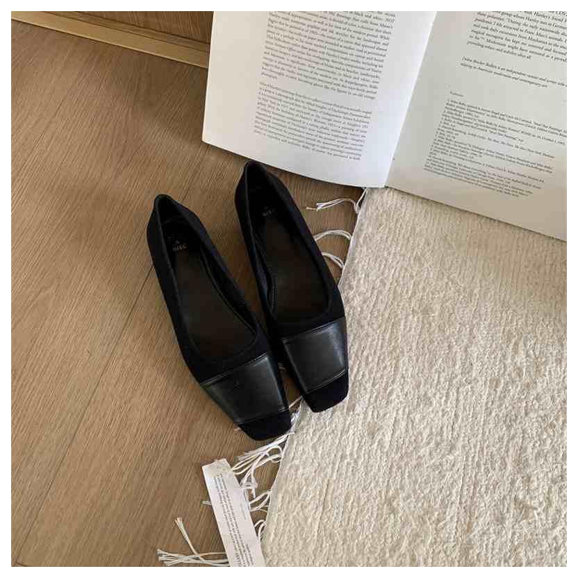 

2025 Новые весенние балетки Дизайнерский бренд Женские повседневные лоферы Женские туфли Мэри Джейн с мелким вырезом Квадратный носок Балерина Мухер 35 чёрный