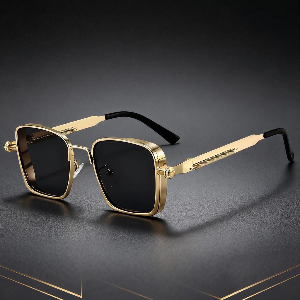 Retro Steampunk Square Metal Sunglasses: European & American Style, High-End Fashion