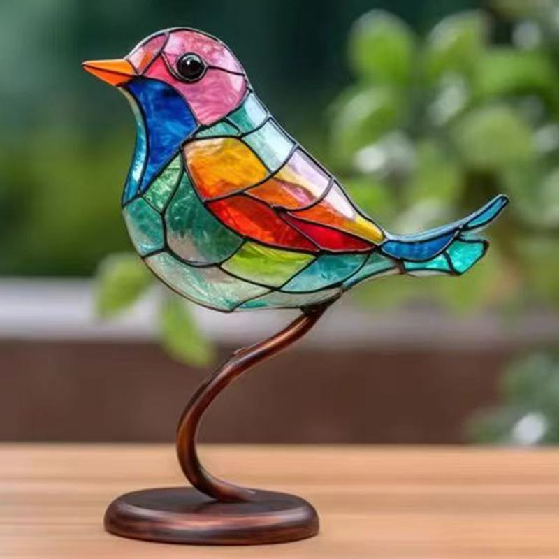 Stained Acrylic Birds on Branch Desktop Ornaments Double Sided Multicolor Birds Ornaments Bird Series Acrylic Decoration