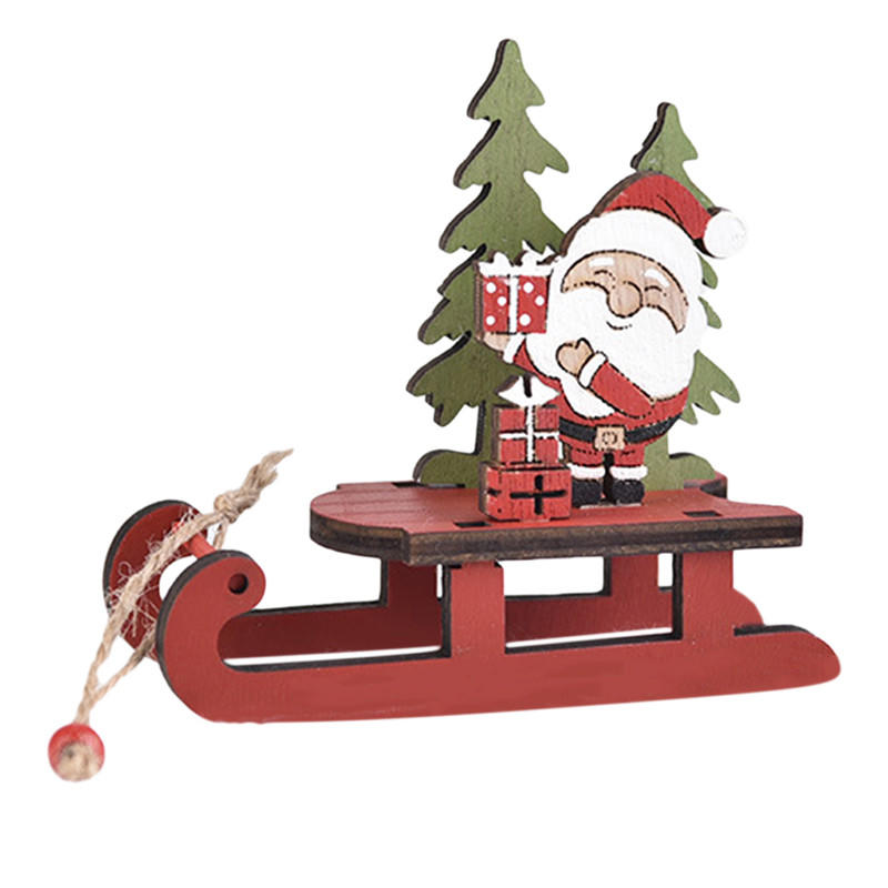 Cute Christmas Sledge Shape Ornaments DIY Wooden Santa Snowman Desktop Decor Holiday Xmas Tree Assembled Wood The Assembly Decoration