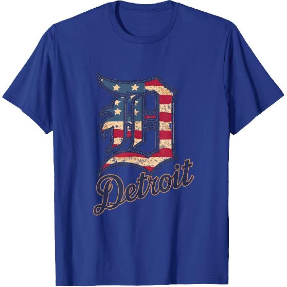 Nate Willis Detroit American Flag Old English D T-Shirt - Men's Black Small Modern Classic Letter Print Short Sleeve T-Shirt