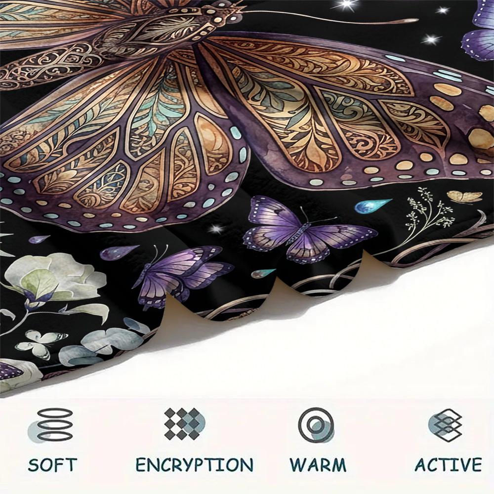 1Pc Butterfly Chicken Vintage Art Print Flannel Blanket High Quality Warm Comfortable Cover for All Seasons Perfect for Gifts Home Decor