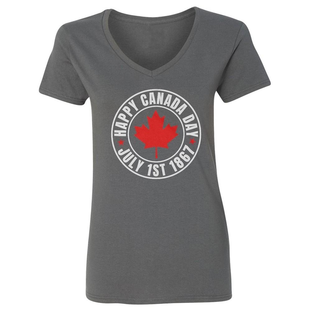 Happy Canada Day - July 1st 1867 Maple Leaf Logo Ladies  V-Neck Tshirt Unisex T-Shirt XXXL