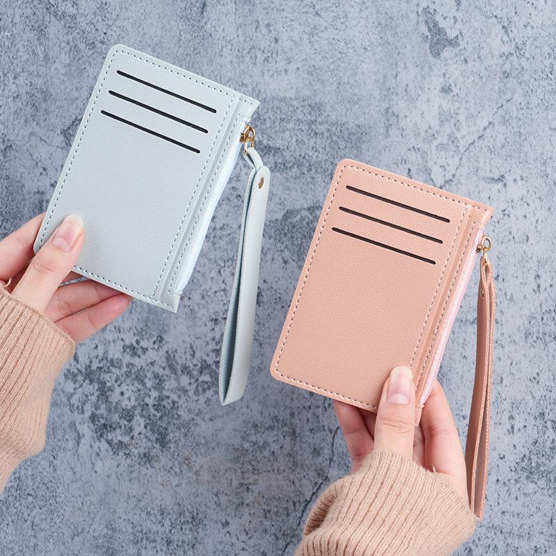 Portable Card Bag Women's Simple Zipper Change Bag Compact Hand Strap Card Bag Multifunctional Certificate Storage Bag