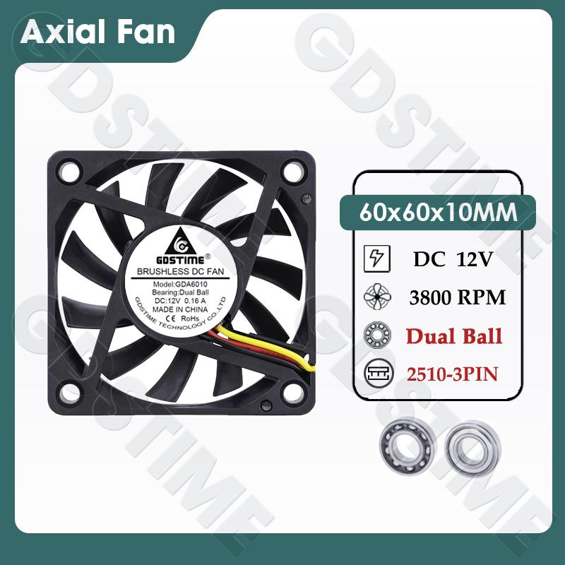 Gdstime 60MM Fan 24V 12V 5V Cooler 60x60x10MM Axial Cooling Fan 6010 Dual Ball Brushless Dupont USB Fan for PC Case CPU Cooling