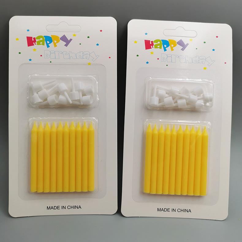 Colorful Slender Baking Pole Baking Cake Decorative Birthday Candles Creative Macaron Color Glossy Candles with Base Holder