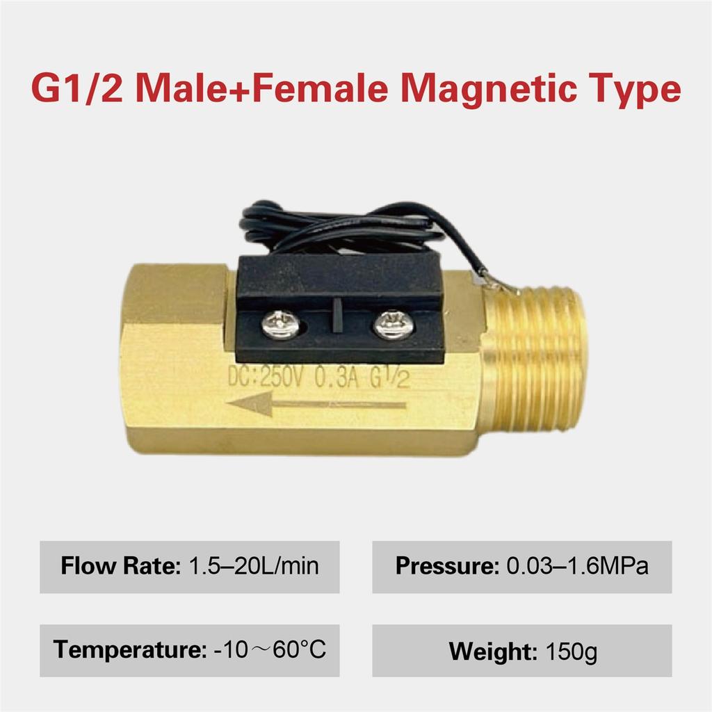 Brass Flow Switch Flow Meter Flowmeter 1.5‑3L/min G1/4 G1/2 Low Flow Water Normally Open Magnetic Spring Sensor Industrial