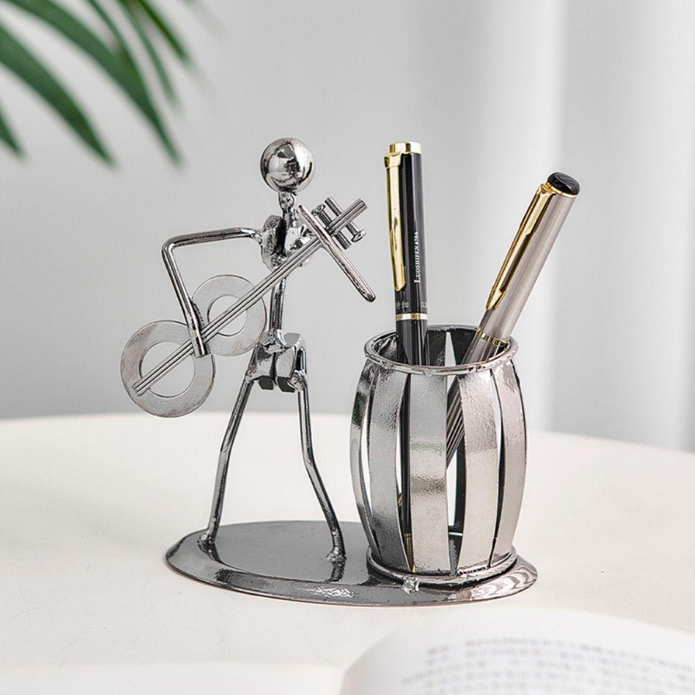 Tabletop Decoration Guitar Rocker Pen Holder Metal Band Pen Organizer Desktop Pen Holder  Home