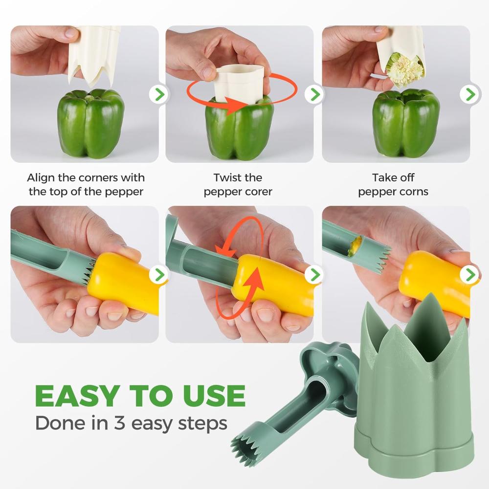 2-In-1 Fruit Pepper Corer Color Pepper Corer Seed Removing Tool Portable Kitchen Utensil Reusable Fruit Vegetables Coring Tools