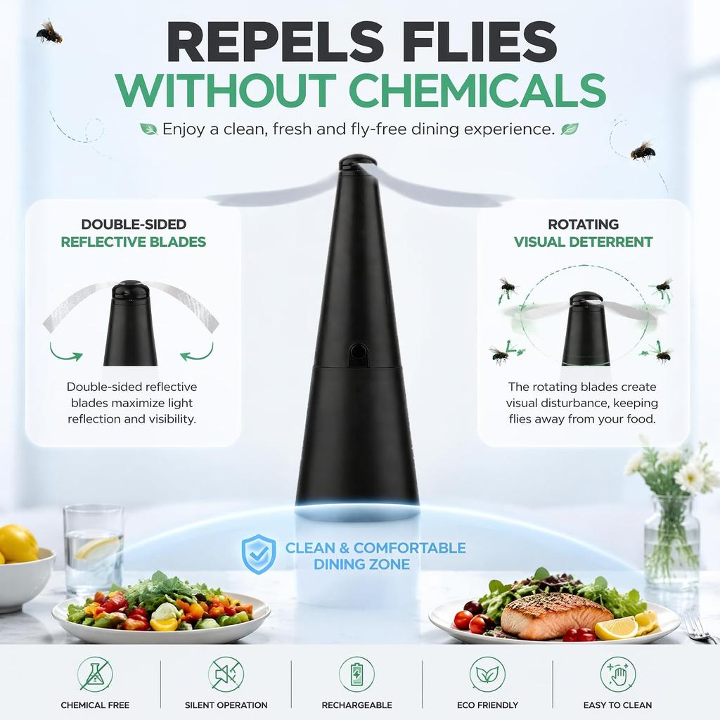 Multifunctional Fan Blade Fly Repellent  Automatic Fly Trap  Fly Repellent Artifact  Fly Repellent Fan  Fly Repellent  Gold  Plug In Model + Battery
