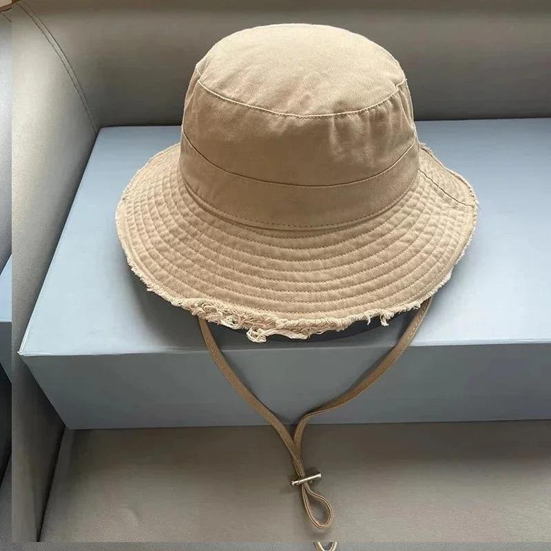 Fashion Fisherman Hats Foldable Bob Bucket Hat with Big Brim Sunscreen with Adjust Chin Rope Caps Beach Fishing Gorras Hat Women