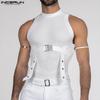 Summer Men O Neck Zip-up Sleeveless Belt Patchwork Casual Skinny Tank Tops 