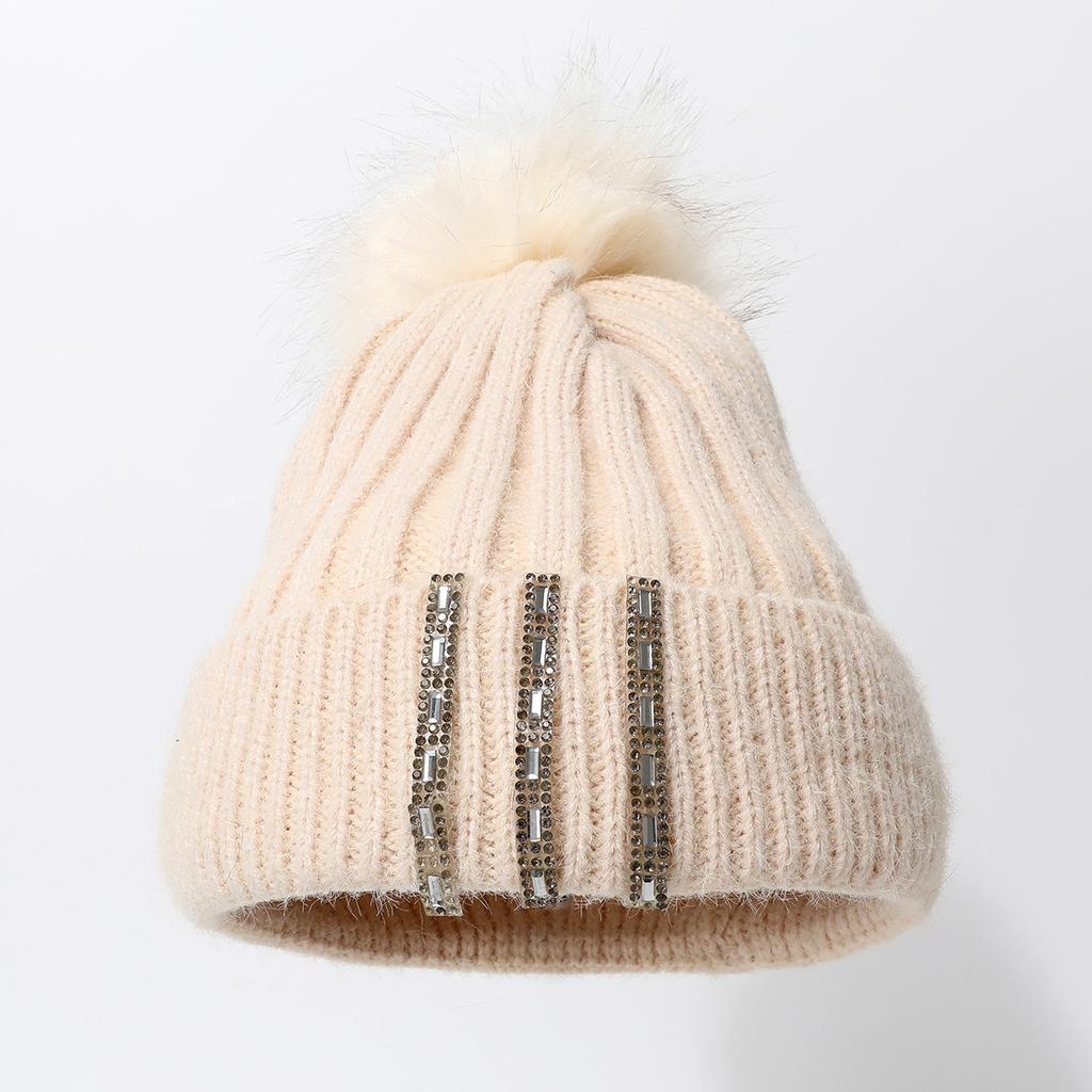 Knitted Hat Thickened Cold-Proof And Warm Wool Ball Pullover Hat Solid Color Outdoor Stacking Hat