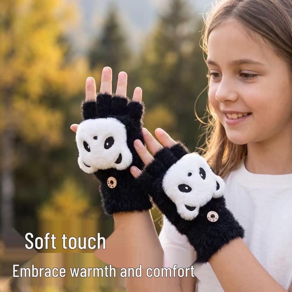 Plush Flip-Top Faux Mink Velvet Half-Finger Gloves - Thick Warm Knit for Autumn/Winter Writing