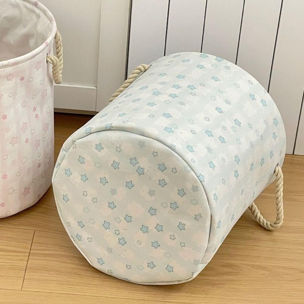 Baumwolle Leinen Schmutzwäschekorb Niedlich Große Kapazität Spielzeug Aufbewahrungskorb mit Griff Runde Form Wäschekorb Studentenwohnheim