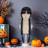 NUOVA Parrucca Nera Intrecciata Sintetica Addams Treccia Nera a Coda di Cavallo Treccine Compatibile con Costume di Halloween Mercoledì Addams Parrucca