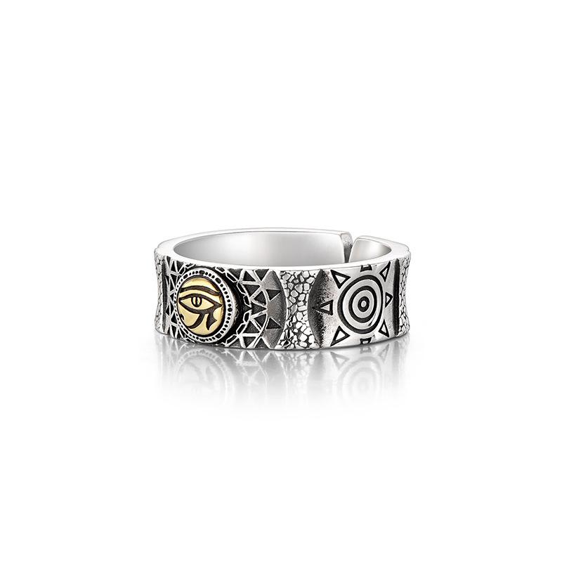 Retro Goldener Horusauge Totem Ring Für Herren Punk Gothic Verstellbarer Offener Ring Handgefertigt Designer Zirkon Unisex Accessoires Geschenk