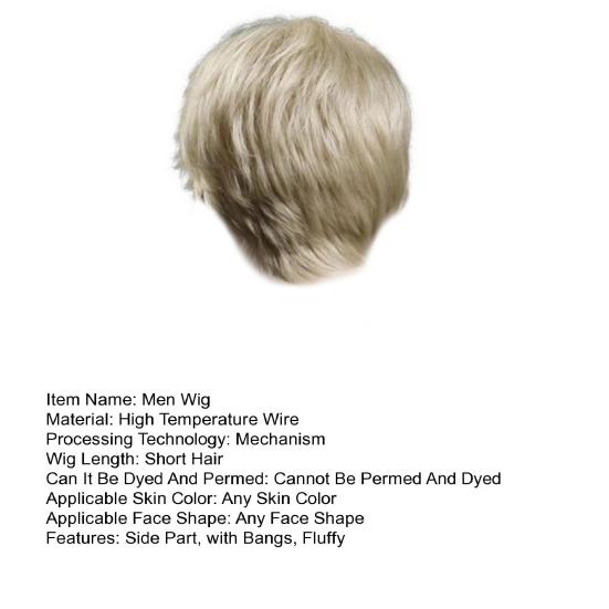 Men Short Wig Side Part Bangs Fluffy Natural High Temperature Fiber Handsome Male Blonde Synthetic Hair