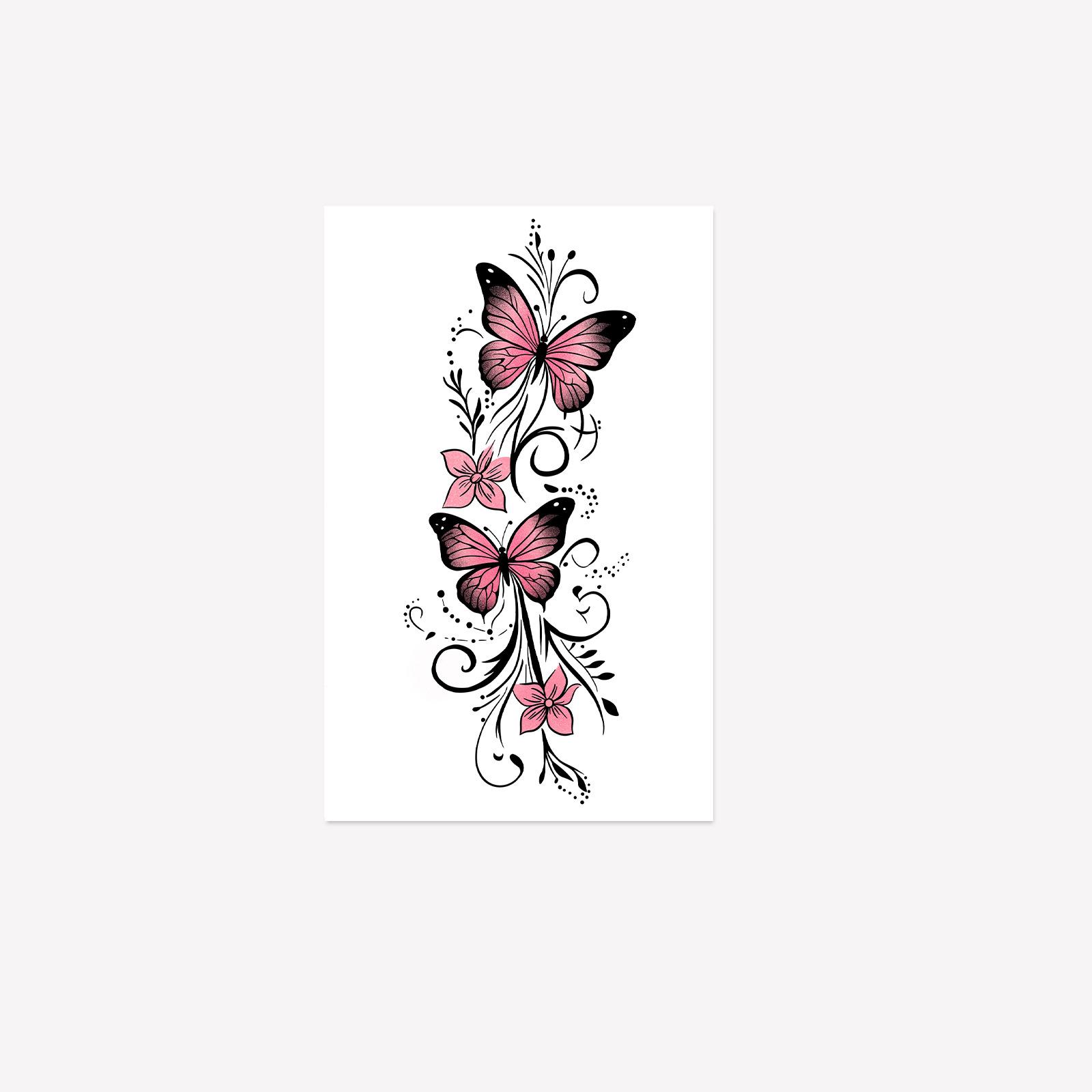 

Pure Desire Wind Atmosphere Butterfly Tattoo Sticker Exquisite Flower Branch Side Waist Waterproof Lasting Simulation Sticker Photo Artifact 12*19CM