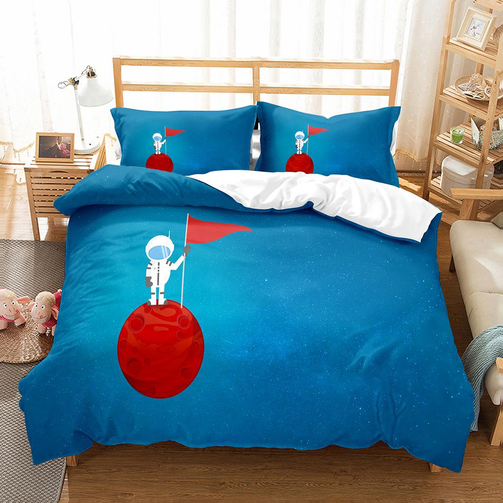 Astronaut Skateboard Duvet Cover Set King Queen Full Size For Kids Boys Girls Bedding Set Cartoon Style Polyester Quilt Cover