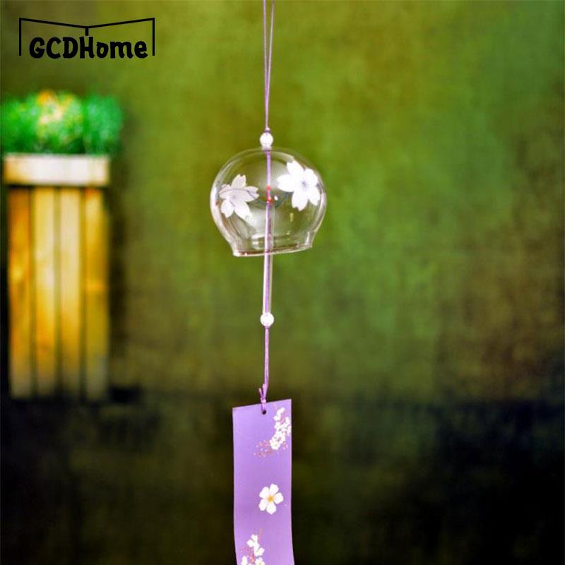 1pcs Romantic Crafts Japanese Cherry Blossom Glass Wind Chimes Bells Home Garden Office Ornament Indoor Window Hanging Decor