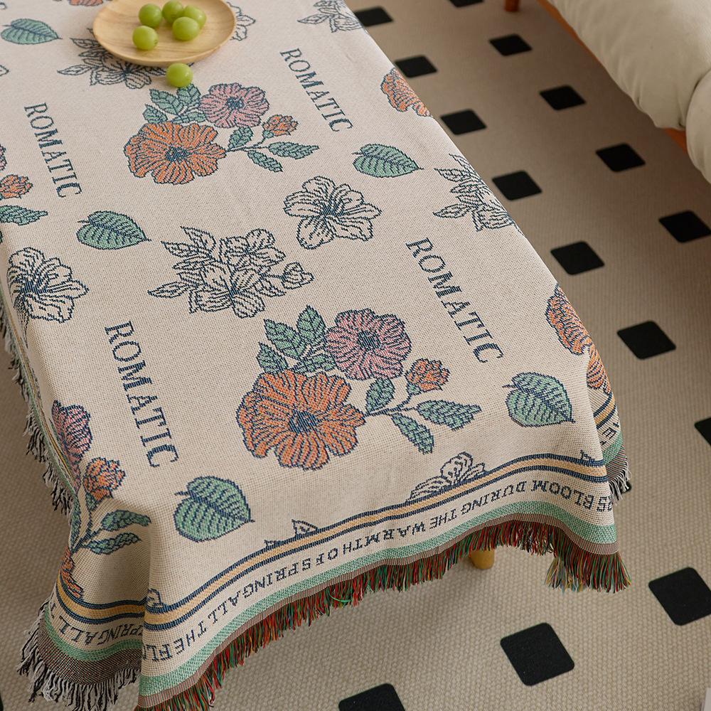 Small Fresh Flower Jacquard Tablecloth Fringed Atmosphere Photo Decorative Cloth Spring Outing Camping Egg Roll Table Coffee Table Tablecloth