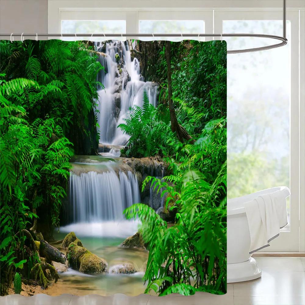 Tropical Forests Shower Curtain Aesthetic Woods Bird Fabric Bathroom Curtain Natural Scenery Home Decor Bathroom Accessories Set