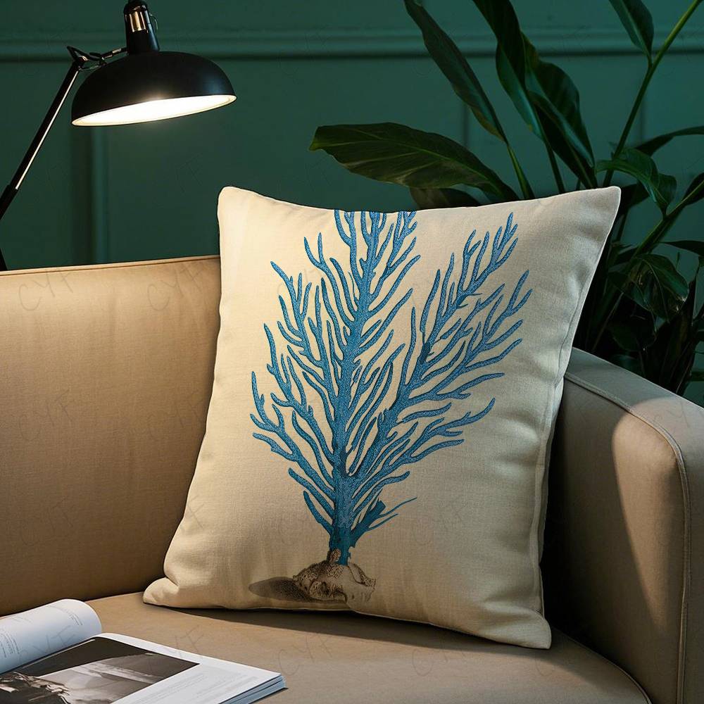 Blue Sea Creature Coral Shrimp Pillow Case Custom Printed Brushed Fleece Pillow, Baby Skin-Touch, Eco-Friendly Dye-Sublimation C