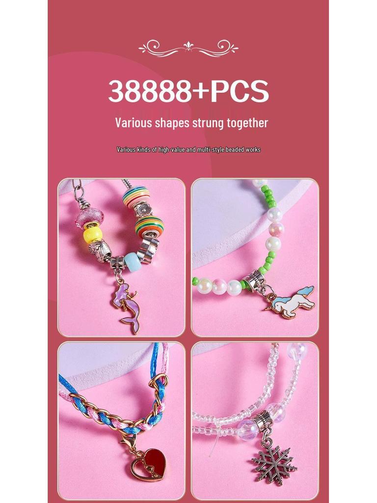 Colorful Beaded Jewelry Set for Girls - Necklace, Bracelet & Hair Accessories Gift Box