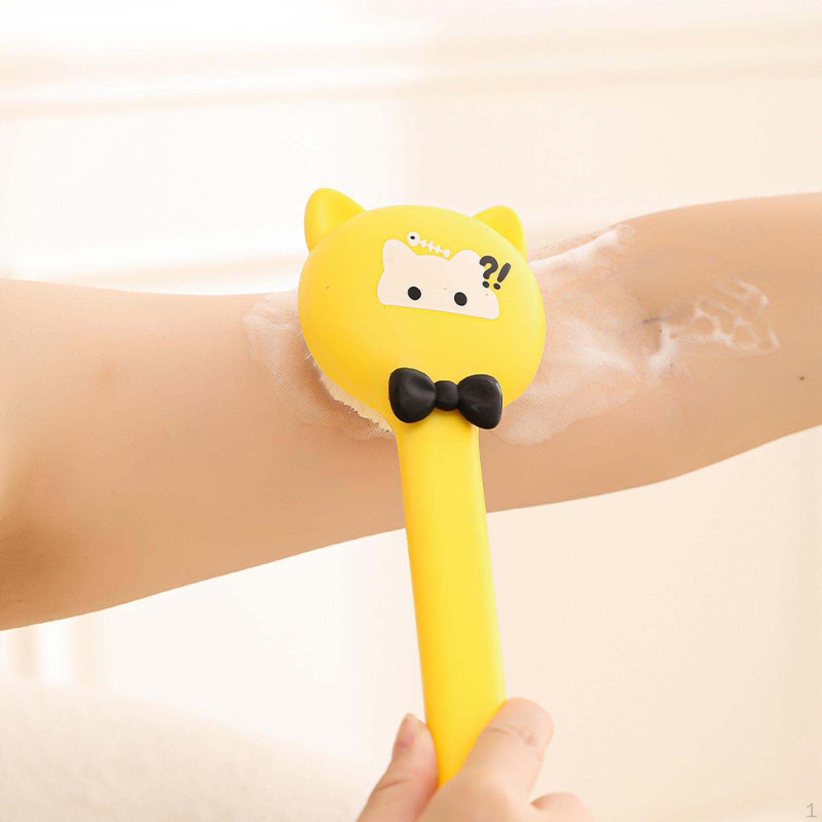 

Cartoon Cat Bath Brush Back Scrubber Shower Long Handle for Showering Beauty жовтий