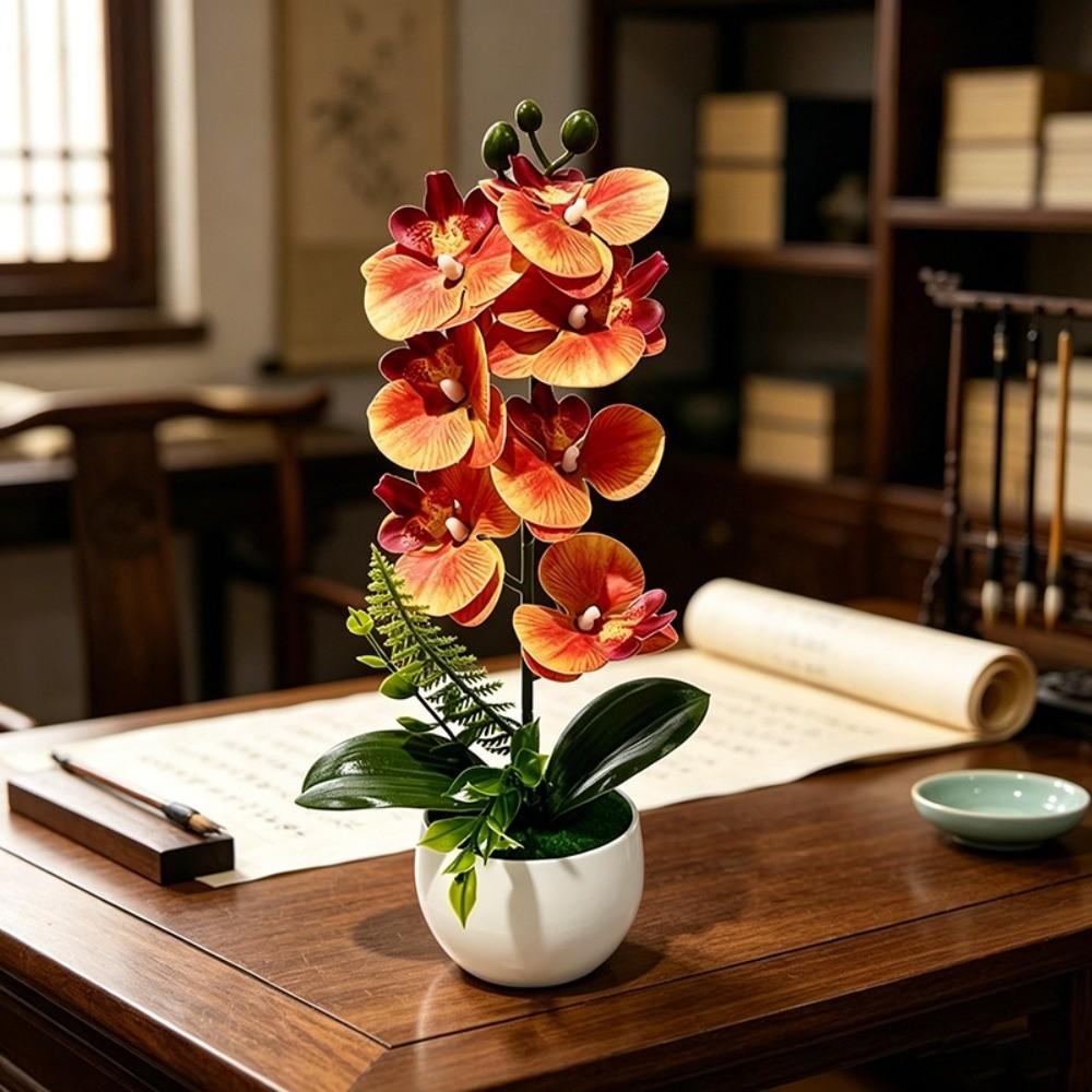 7 Heads Simulated Flower Butterfly Orchid Potted Pink Artificial Faux Plants  Living Room Ornaments