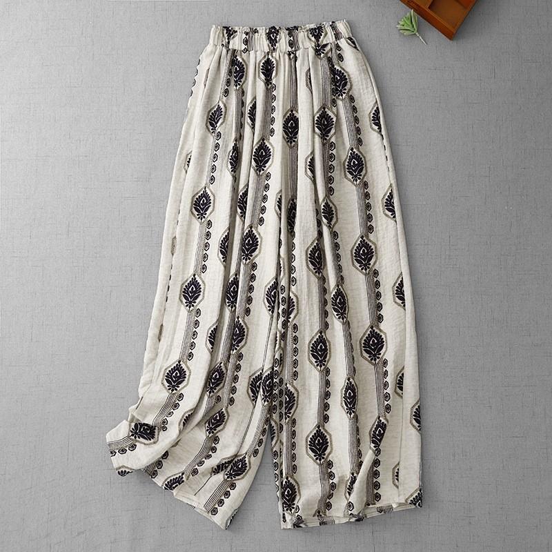

2025 летние новые повседневные широкие брюки в стиле бохо, женские длинные брюки с принтом в стиле литературного праздника и эластичной талией M