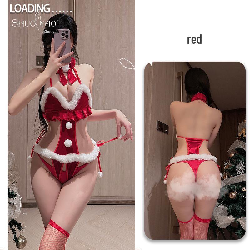 Shuo Yao Sexy Christmas Bow Pajamas Cosplay Bodysuit Plush Set 009