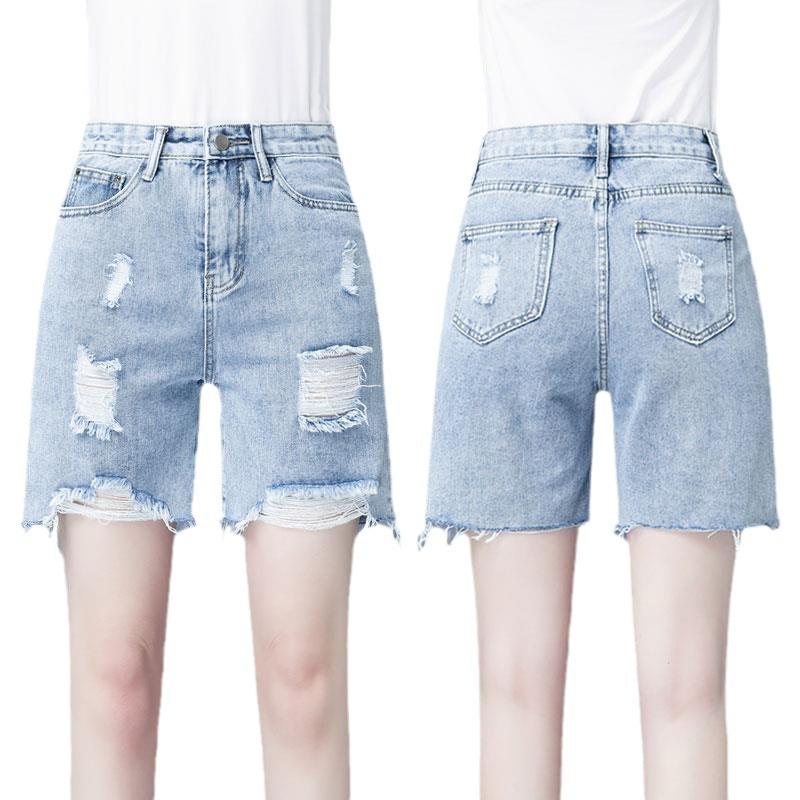 Women's High Waist Ripped Denim Shorts - Summer Trendy, Slim Straight Leg, Wide Leg Design