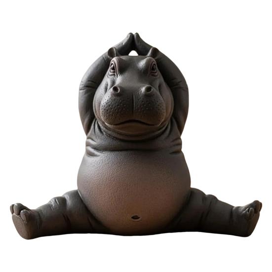 Yoga Master Hippo Figurine Handcrafted Clumsy Yoga Hippopotamus Ornament Zen Meditation Hippo Statue for Home Office Decor Yoga Lovers Gift